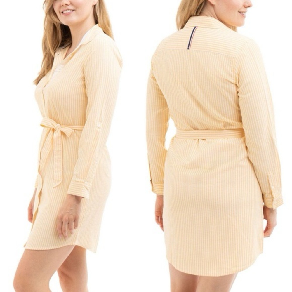 Striped Tie-Waist Shirt Dress in Light Yellow
